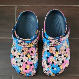 CROCS Floral Mules in Blue, Pink and Yellow